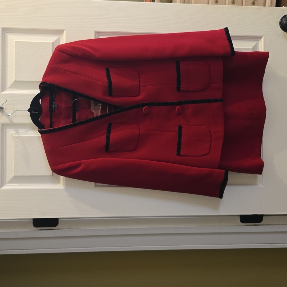 Gilad 2 piece Shirt Suit Red 2 Button Blazer Jacket Velvet Trimming size 8
